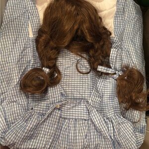 Dorothy wizard of oz Blue Gingham Dress with Brown Wig costume Halloween Plus sz